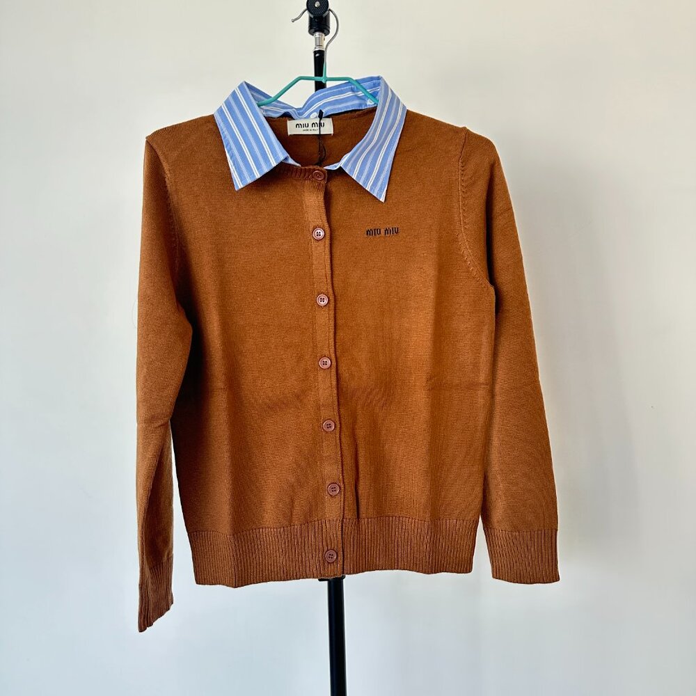 MIUMIU Letter Print Lapel Pullover Long Sleeve Cashmere Sweater for Women